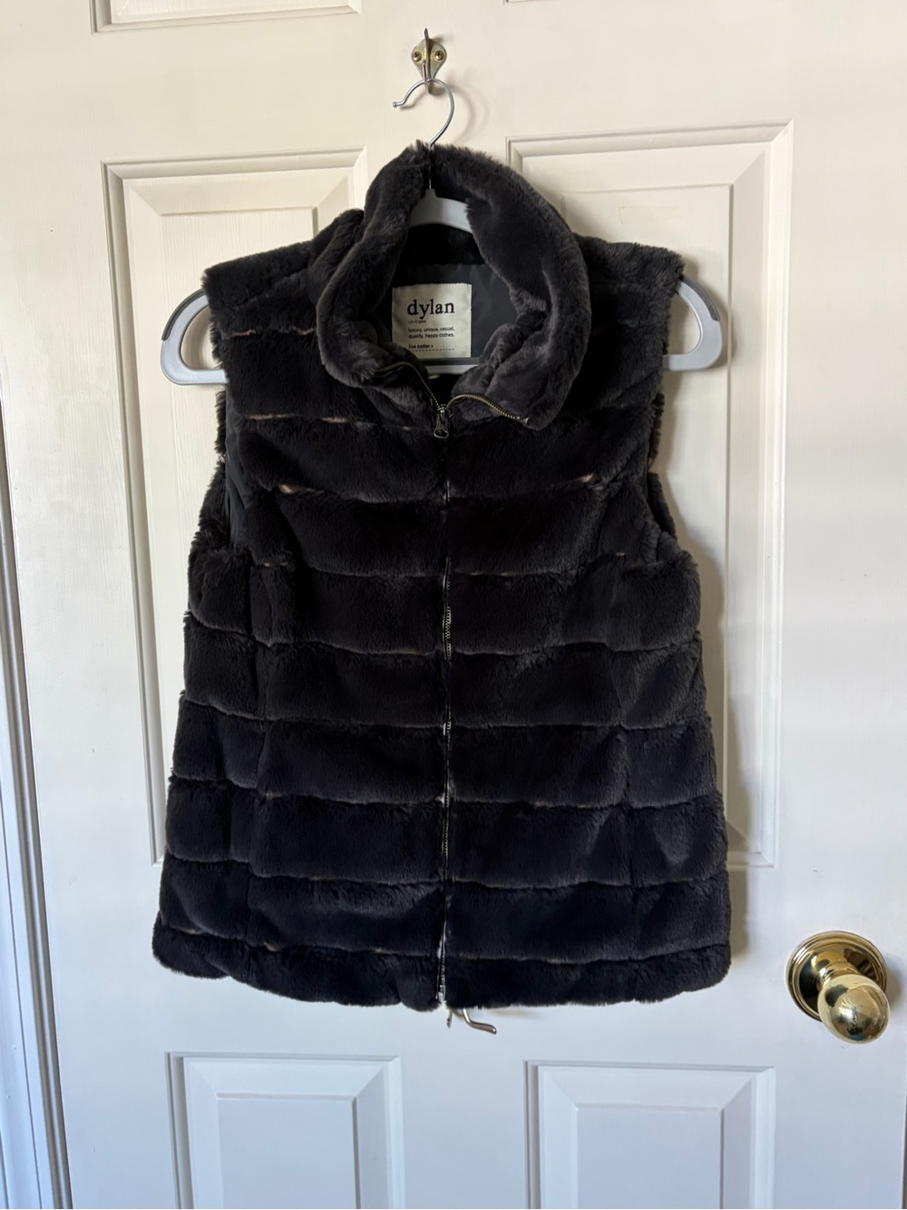 dylan Black Quilted Faux Fur Vest with Stand Collar